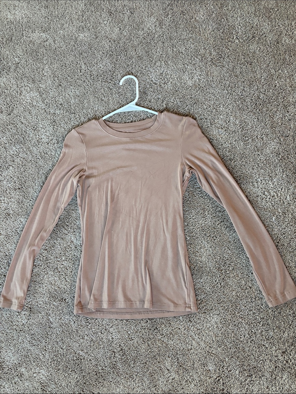 Long Sleeve Scoop Neck Women's Top in Nude